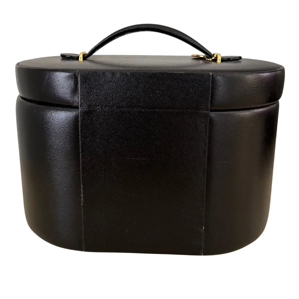 Wolf Designs Black Genuine Leather Oval Jewelry Box with Drawers & Travel Case